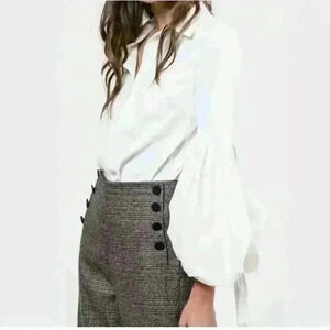 Lucy Paris Bubble Pleated Billow Sleeve White Blou